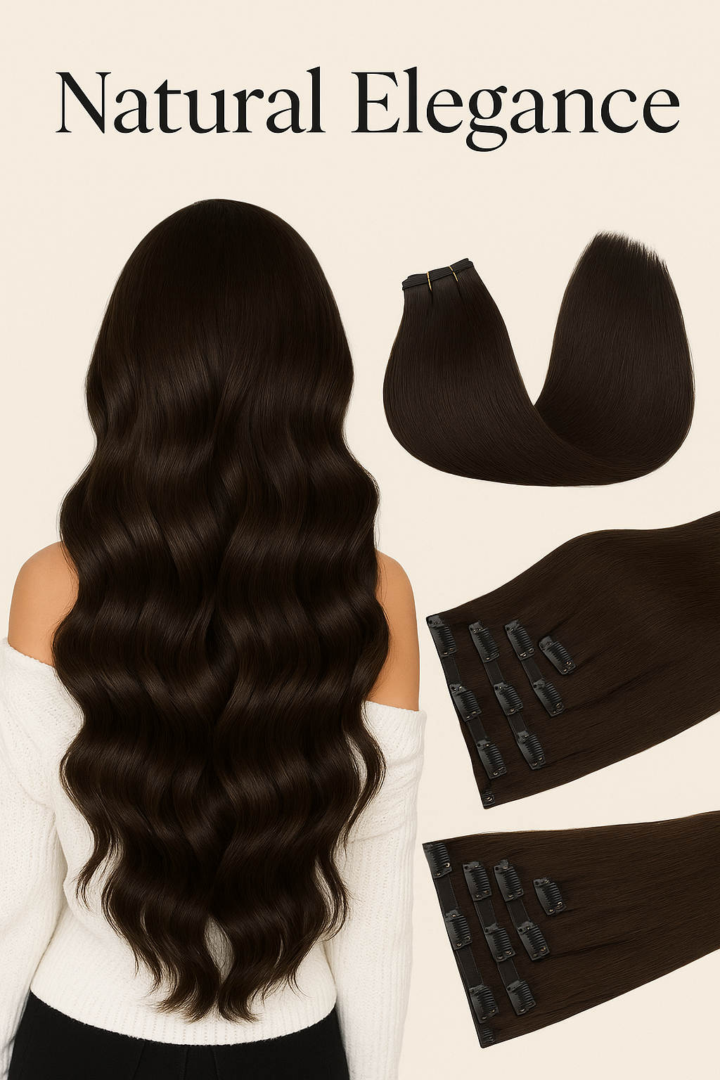 Natural Elegance – Clip-in Extensions 100% Virgin Hair